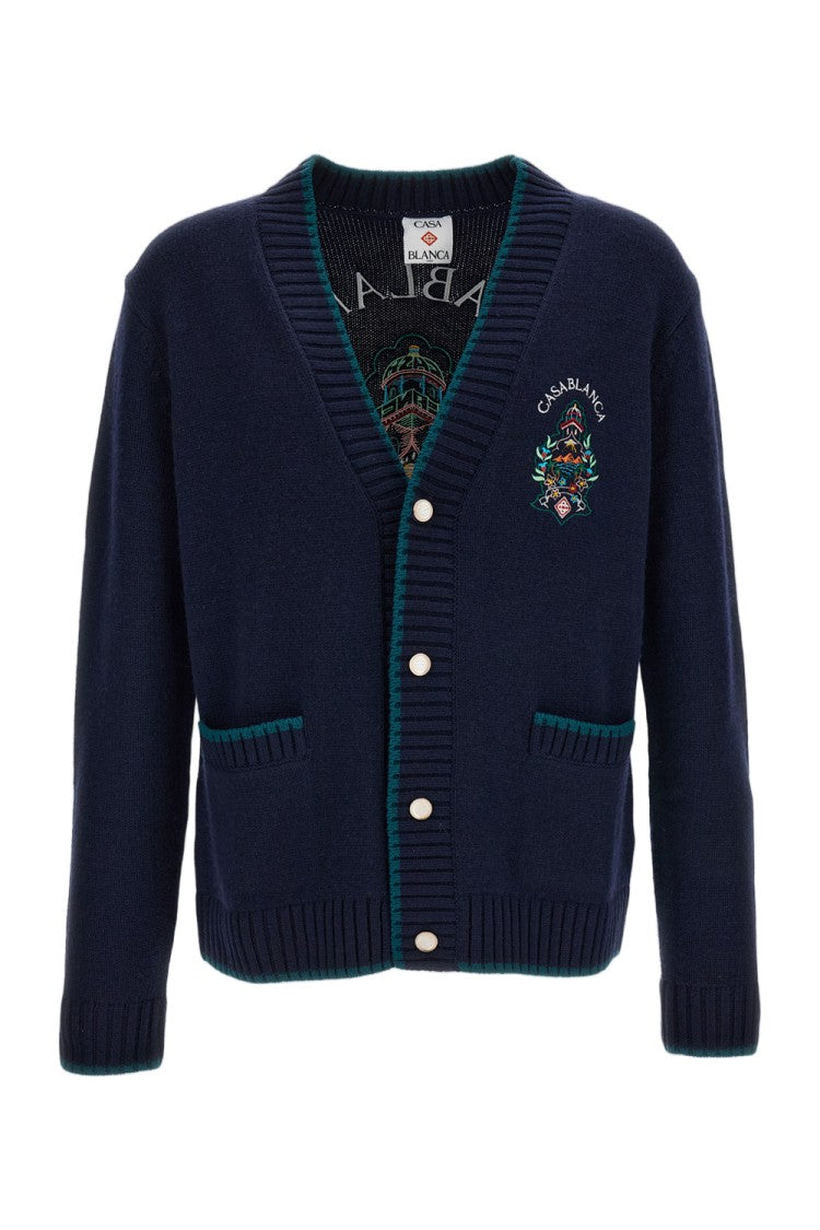 Casablanca Blue Hotel Wool-Cashmere Cardigan