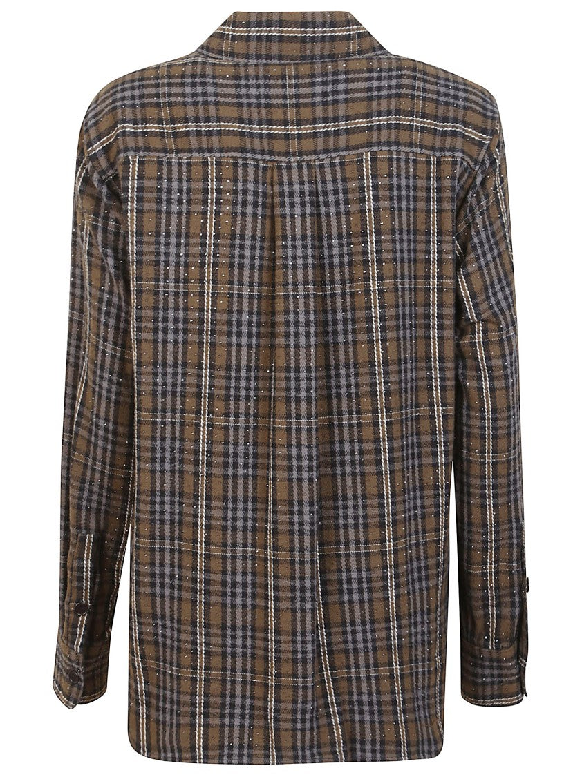 P.A.R.O.S.H. Green Check Cotton Shirt With Rhinestone Embellishments