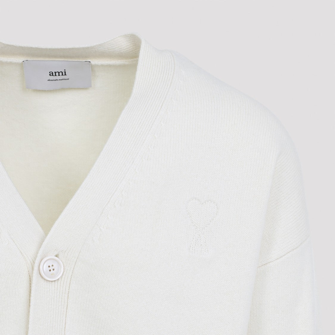 Ami Ivory White Wool And Cashmere Blend Cardigan