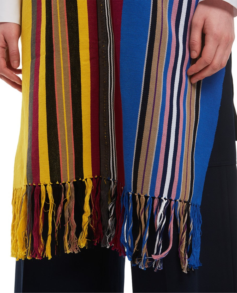 Colville Oversized Striped Cotton Poncho With Fringed Hem