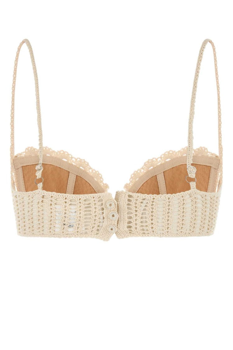 Magda Butrym Ivory Crochet Bra With Intricate Detailing