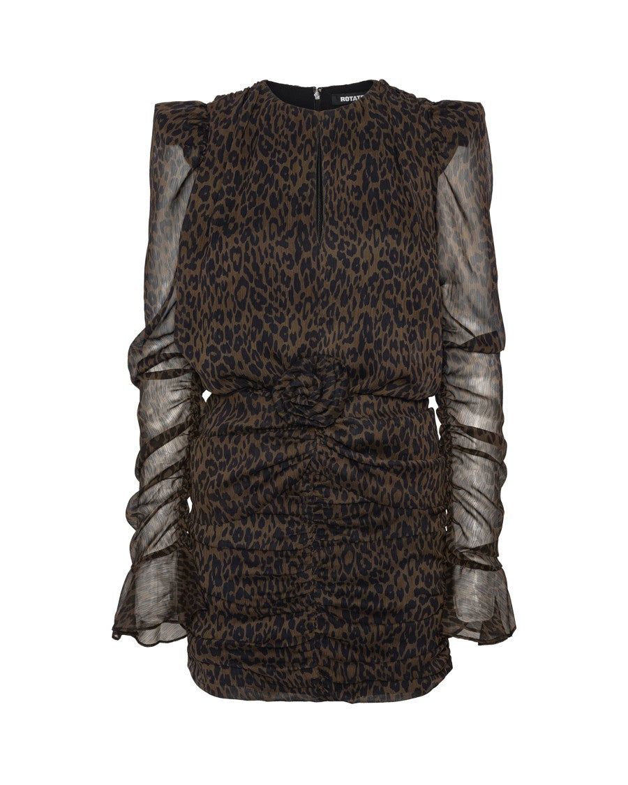 Rotate Mini Dress With Sheer Sleeves And Floral Applique