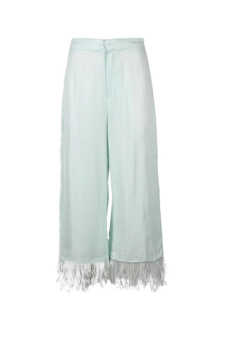 Weili Zheng Wide-Leg Cupro Pants With Fringe Trim