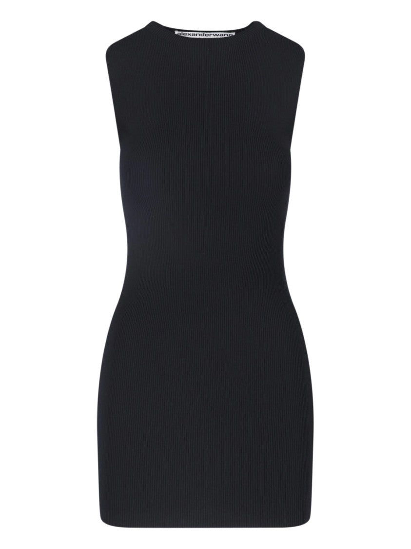 Alexander Wang Black Ribbed Viscose-Blend Logo Midi Dress