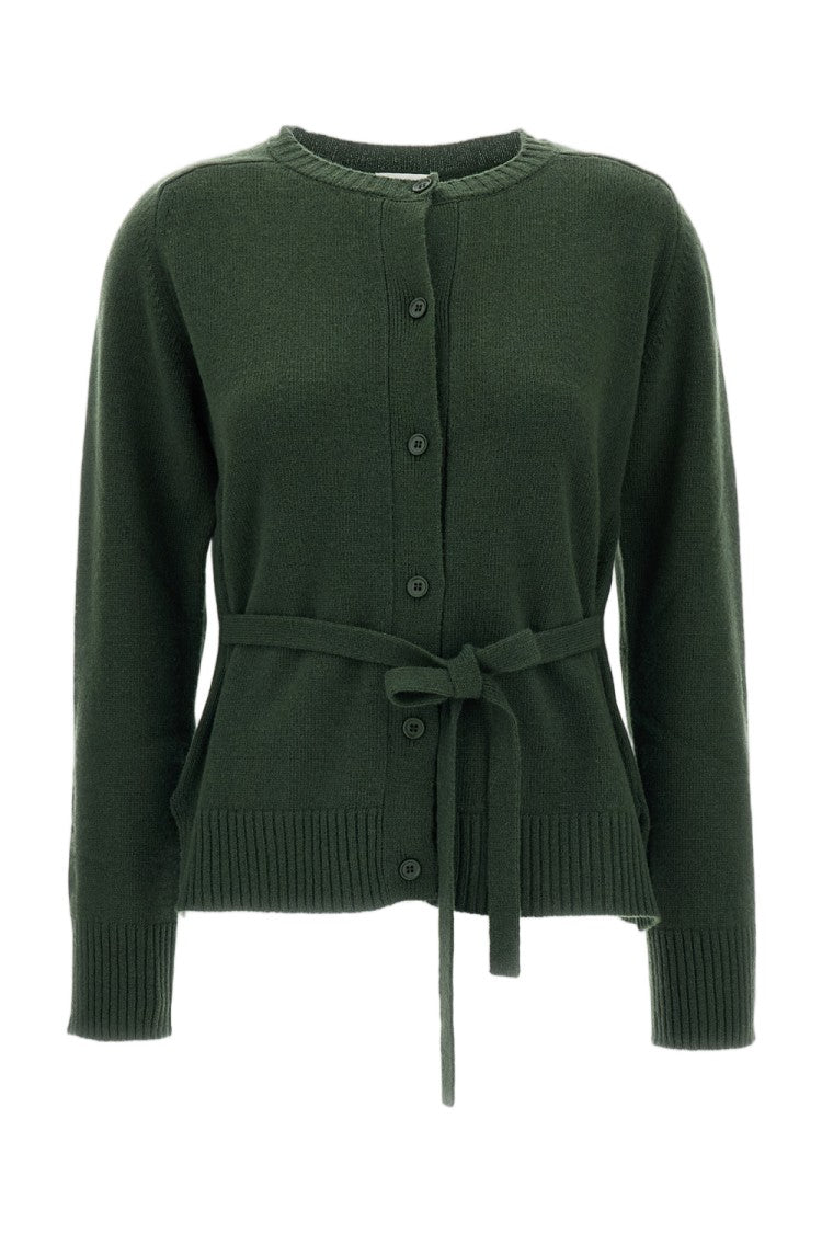 Parosh Green Wool Fixed Belt Cardigan