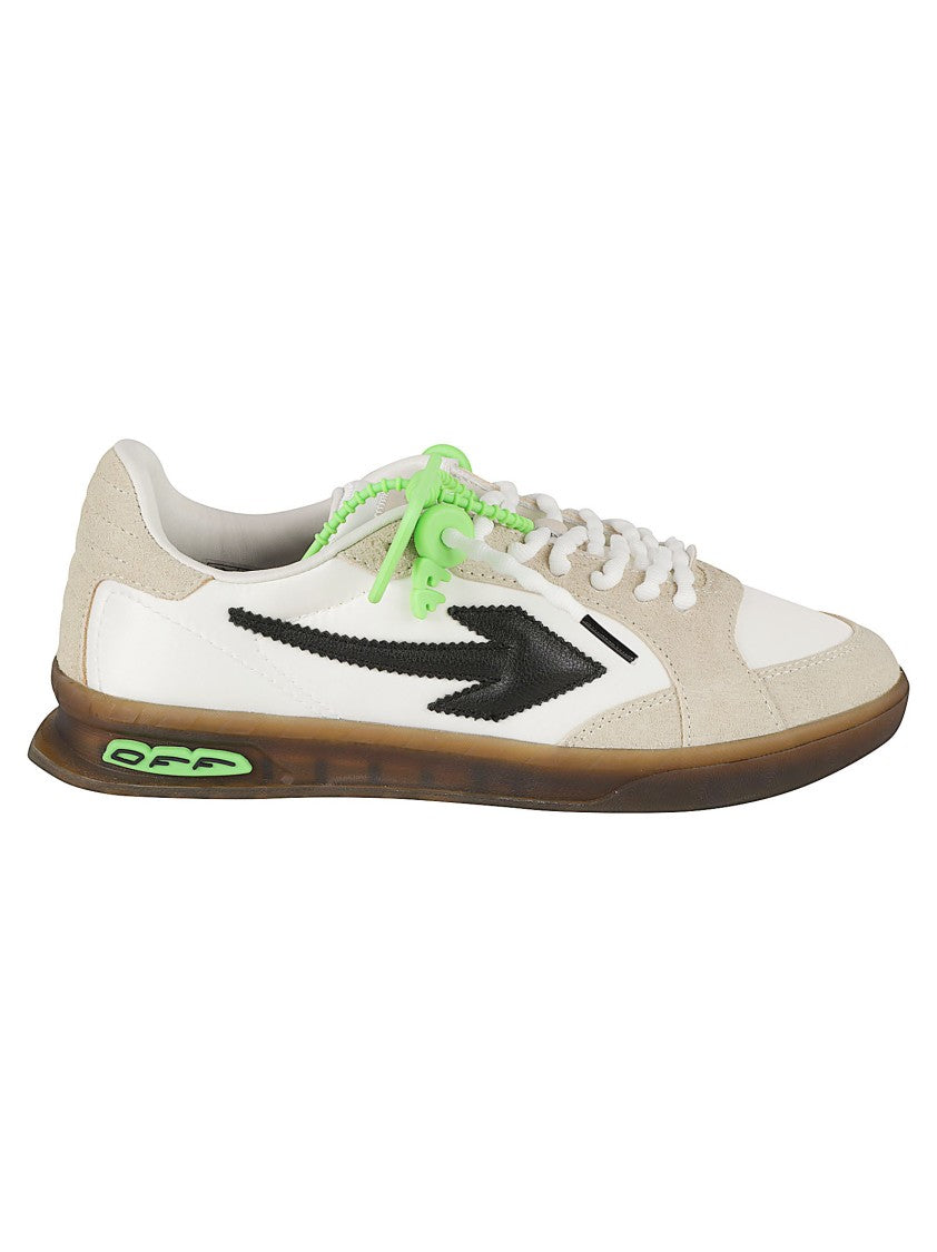 Off-White Low-Top Sneakers With Mixed Material Design And Neon Accents