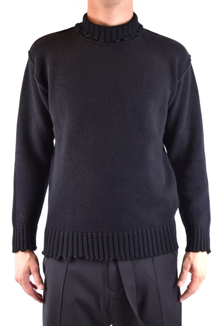 Isabel Benenato Ribbed Black Knit Sweater With Mock Neck