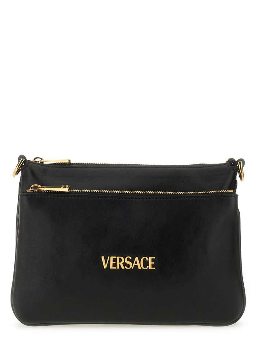 Versace "Tag" Lambskin Shoulder Bag With Prominent Logo