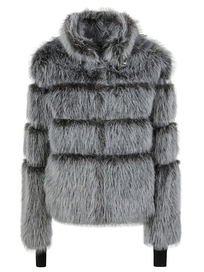 Patrizia Pepe Grey Cropped Faux Fur Down Jacket