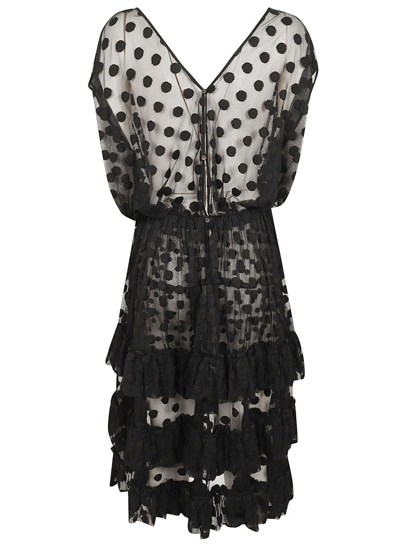 Dries Van Noten Midi Dress With Deep V-Neck And Layered Ruffles