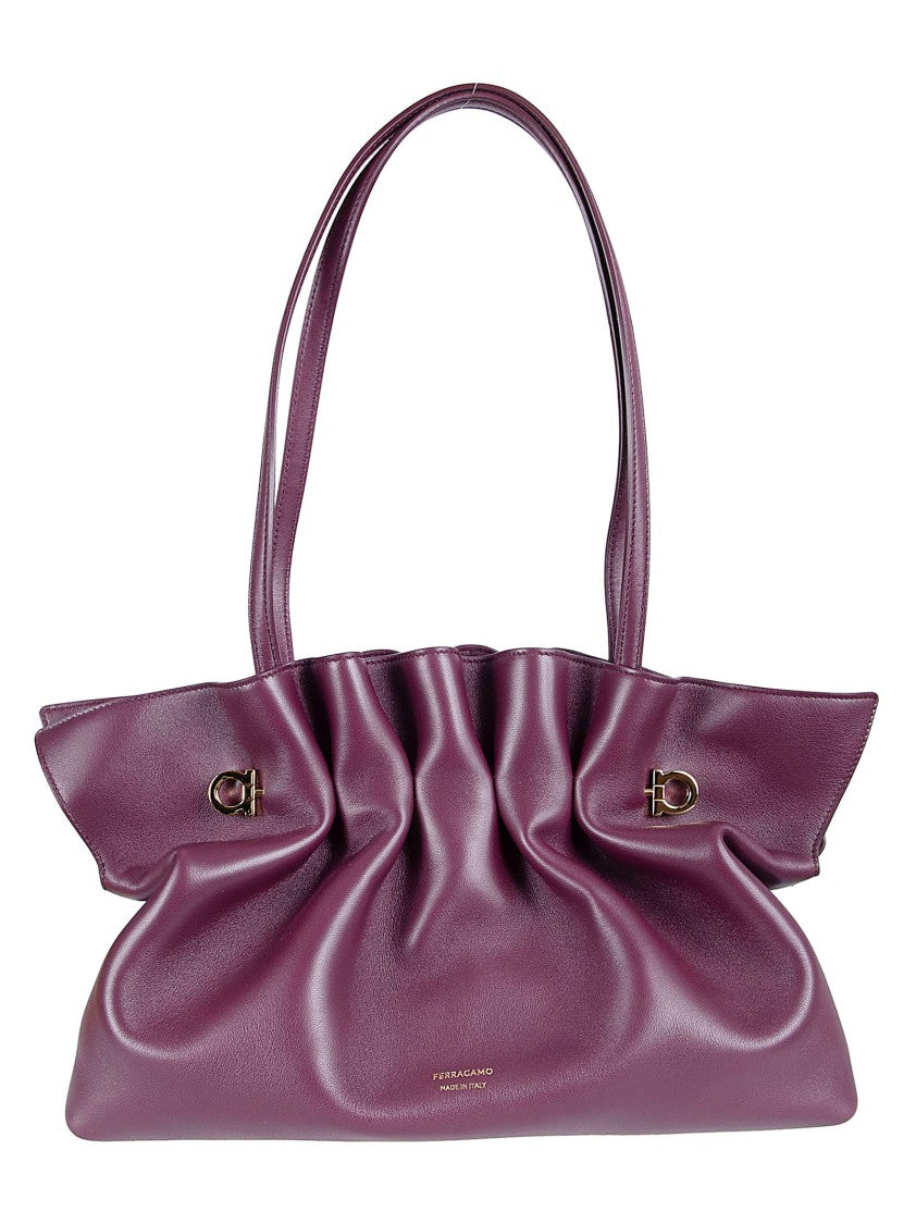 Ferragamo Gathered Lamb Leather Shoulder Bag With Versatile Straps