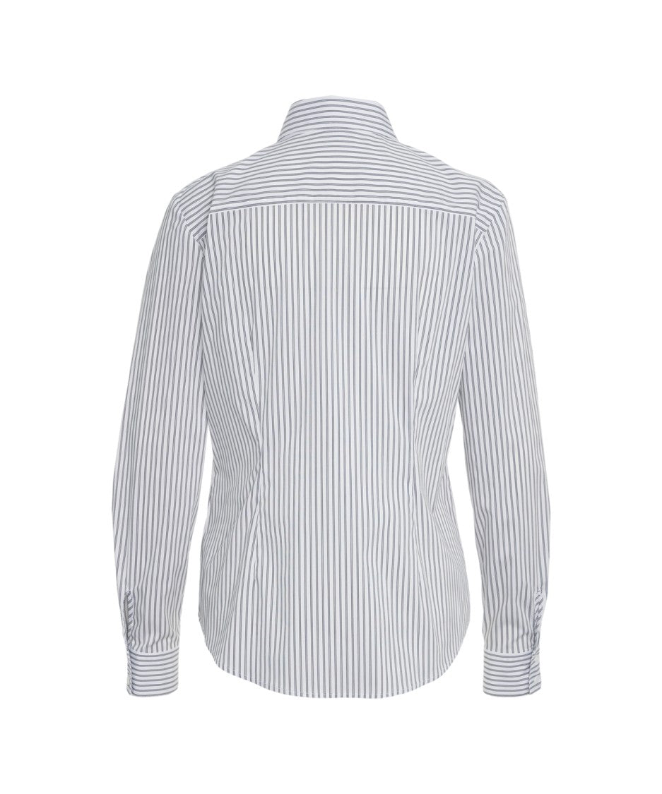 Himon's Vertical Striped Blouse With Ruffled Front