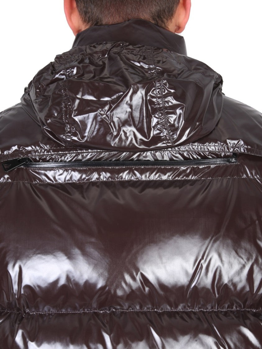Bottega Veneta Short Glossy Puffer Jacket With Adjustable Hood