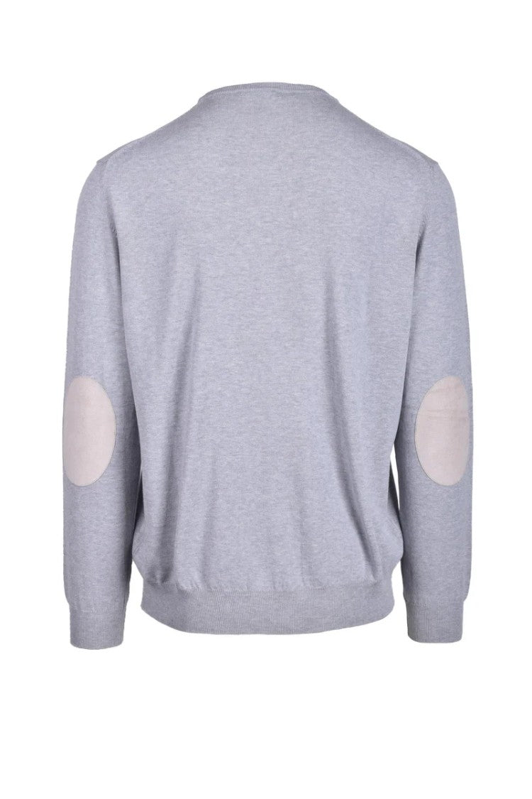 Manipur Grey Elbow-Patch Cotton Sweater