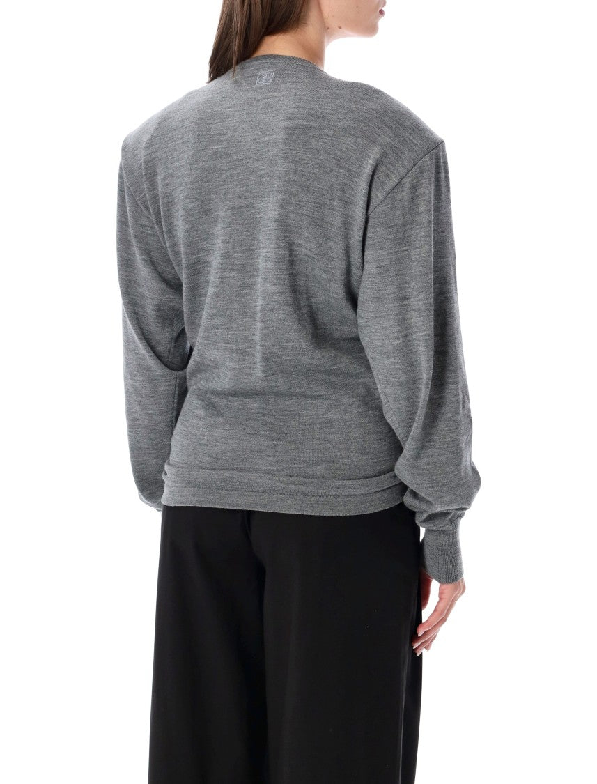 Magda Butrym Roses Knit Draped Front Long-Sleeve Wool Top