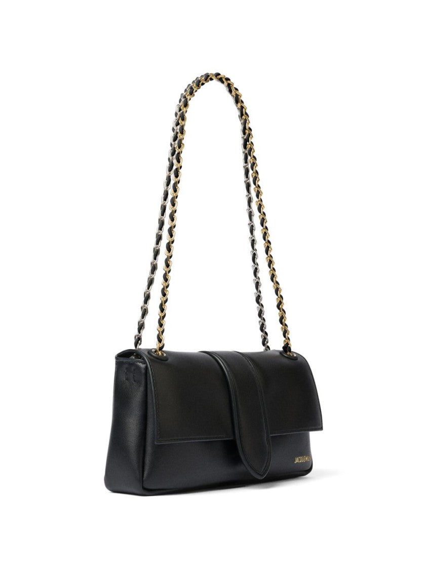 Jacquemus Black Rectangular Gold-Tone Chain Bag