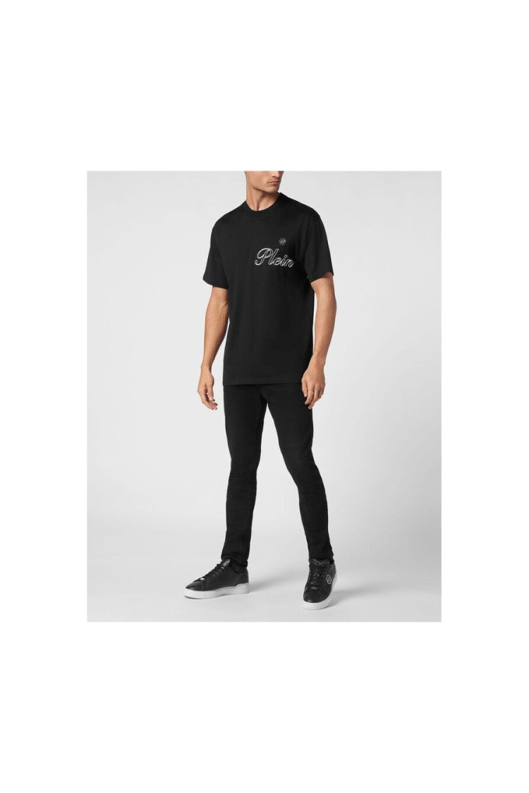 Philipp Plein Black Classic Cotton Signature Logo T-Shirt