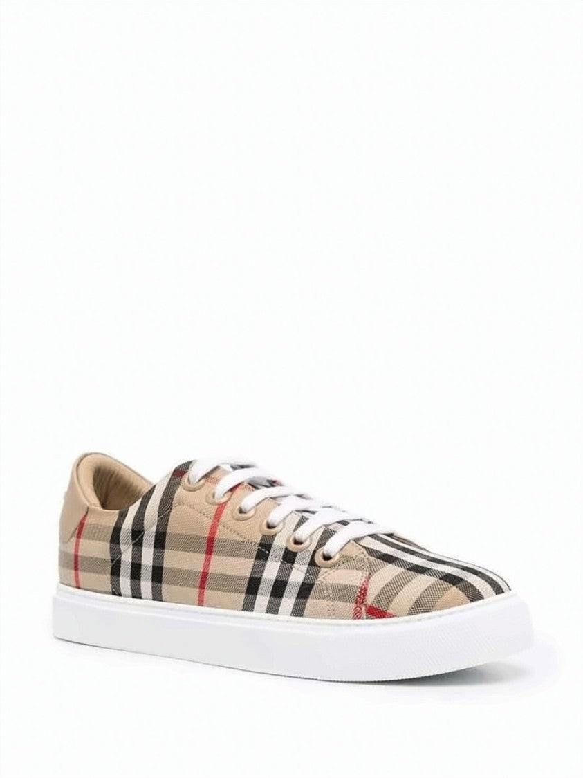 Burberry Classic Check Pattern Leather Sneakers With White Rubber Sole