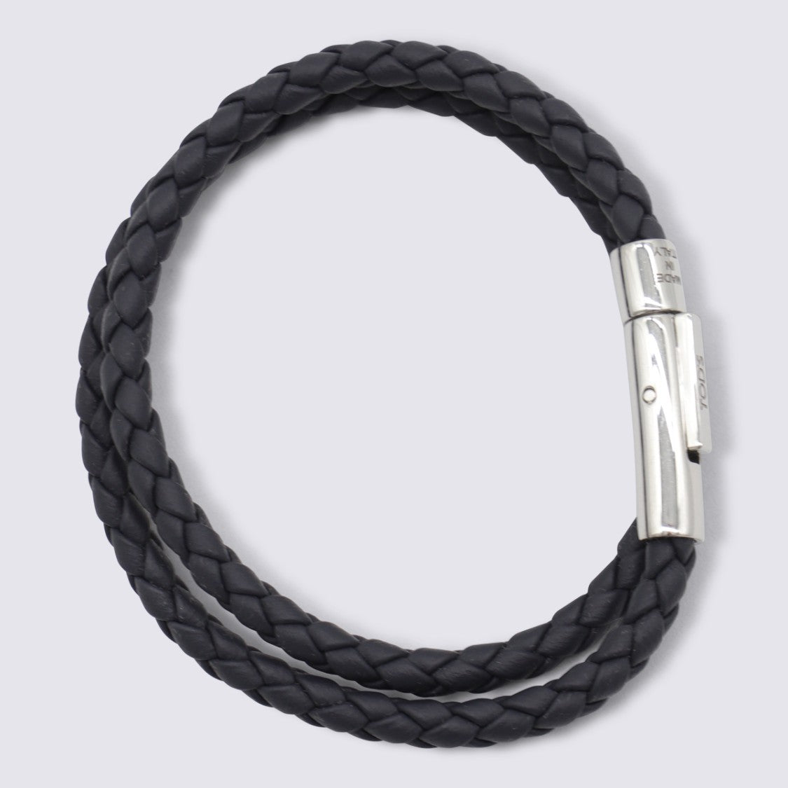 Tod's Double-Wrap Black Bracelet With Polished Metallic Clasp