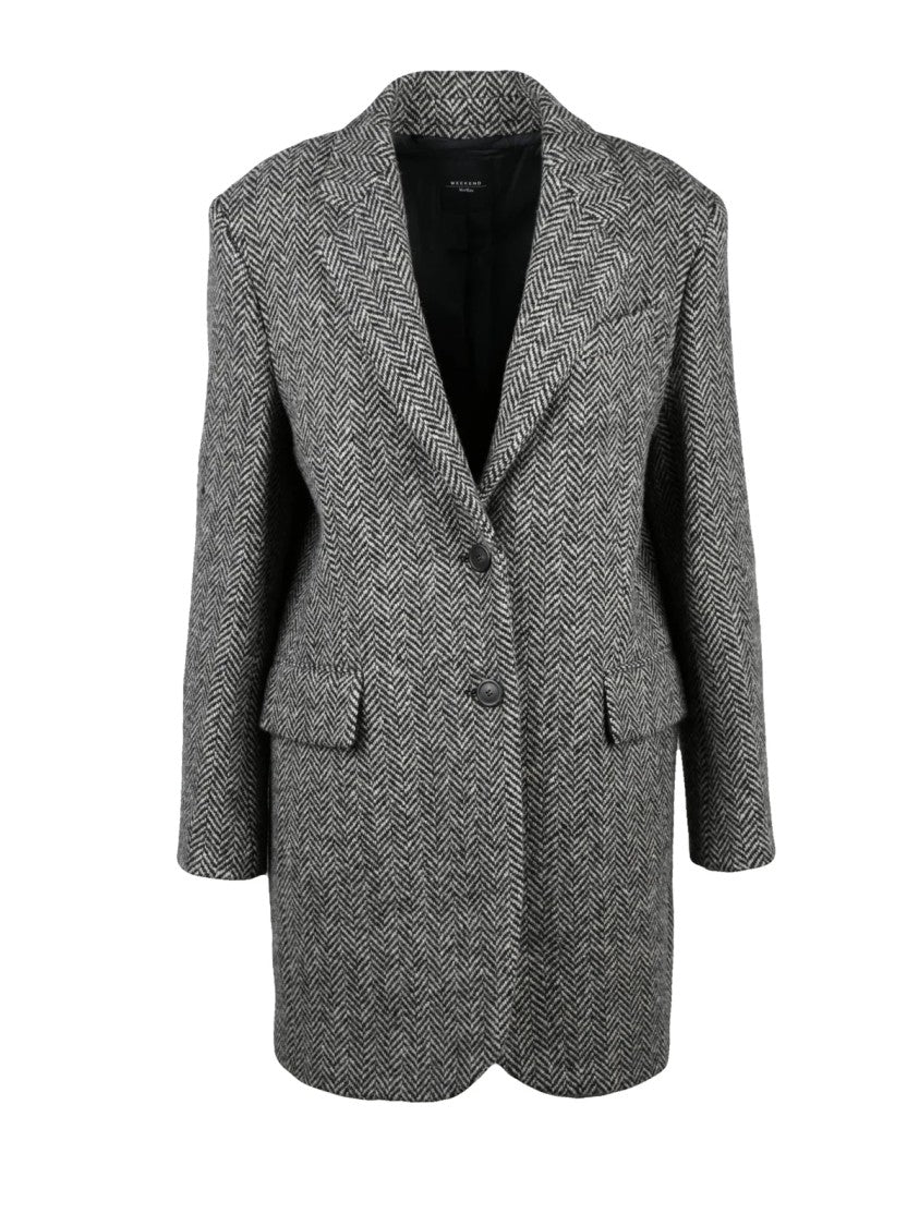 Max Mara Tailored Herringbone Coat With Notched Lapel And Flap Pockets