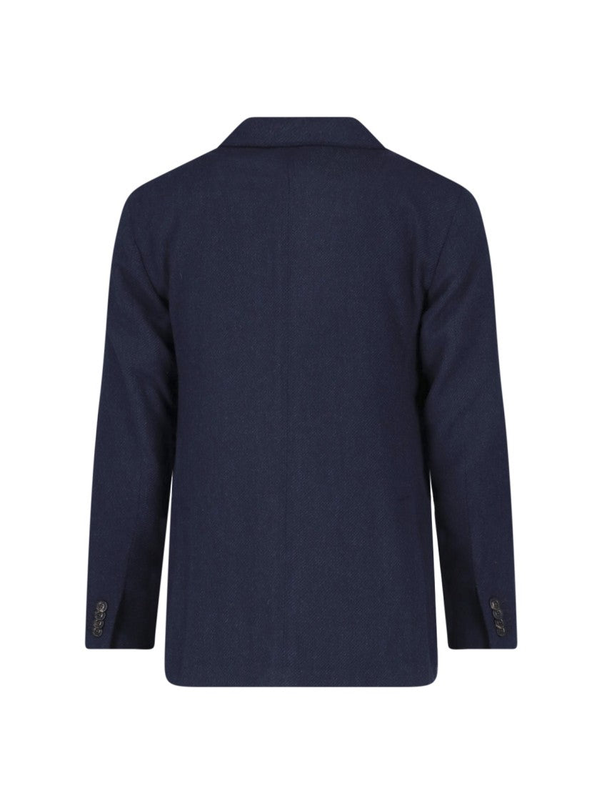 Boglioli Double-Breasted Navy Wide Lapels Textured Blazer
