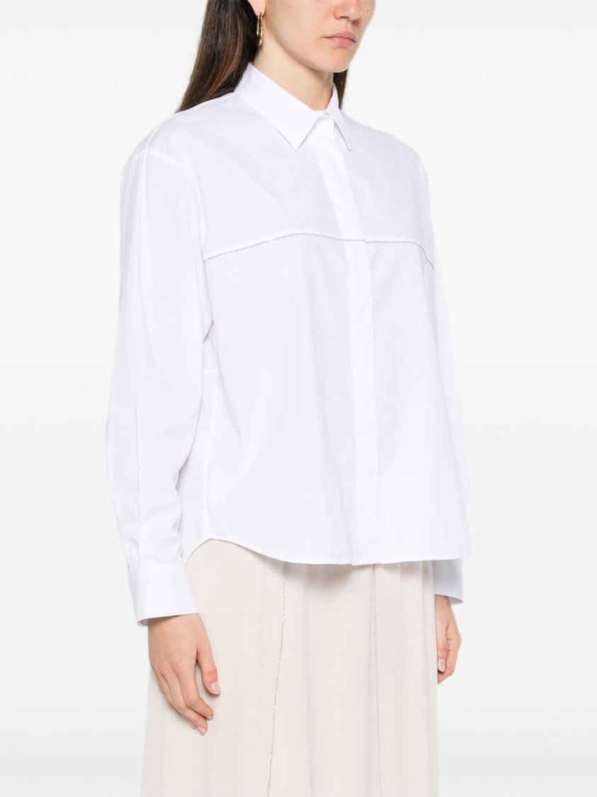 Peserico Tailored White Shirt With Horizontal Seam Detail
