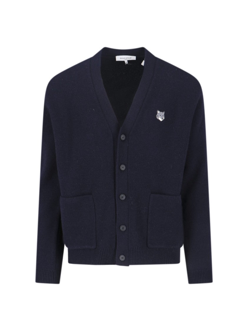 Maison Kitsuné "Fox Head" Cardigan, In Blue Wool