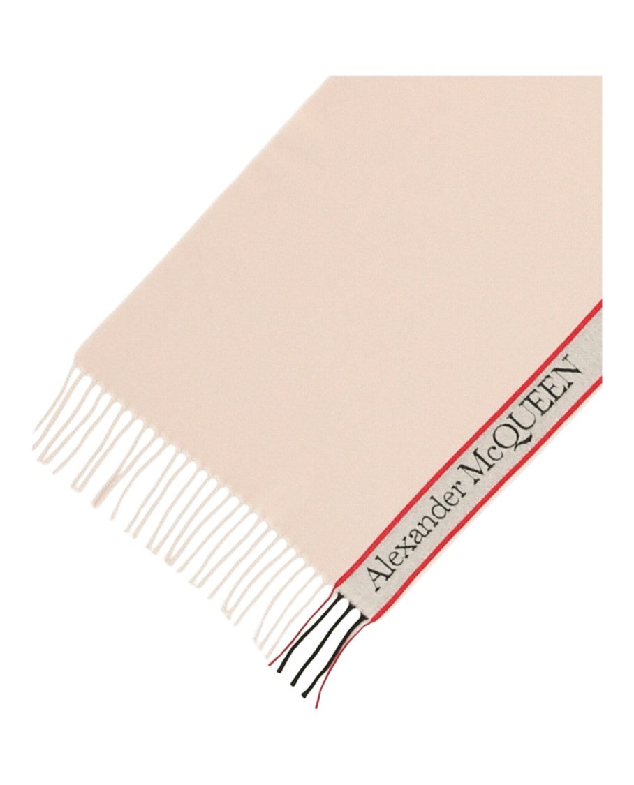 Alexander Mcqueen Selvedge Wool Scarf With Fringed Edges