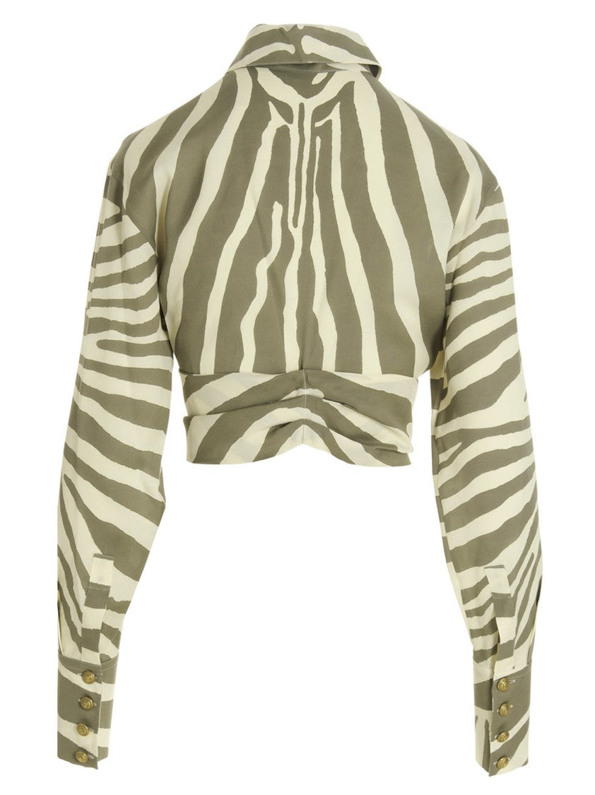 Balmain All-Over Zebra Print Viscose Blend Shirt With Draped Tie Belt
