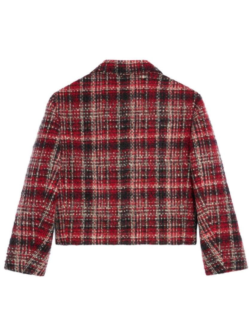 Celine Red Plaid Cotton-Wool Bomber Jacket