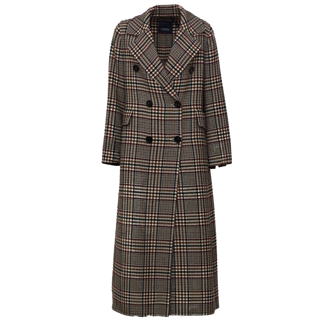 Max Mara Cristina Double-Breasted Checkered Long Coat