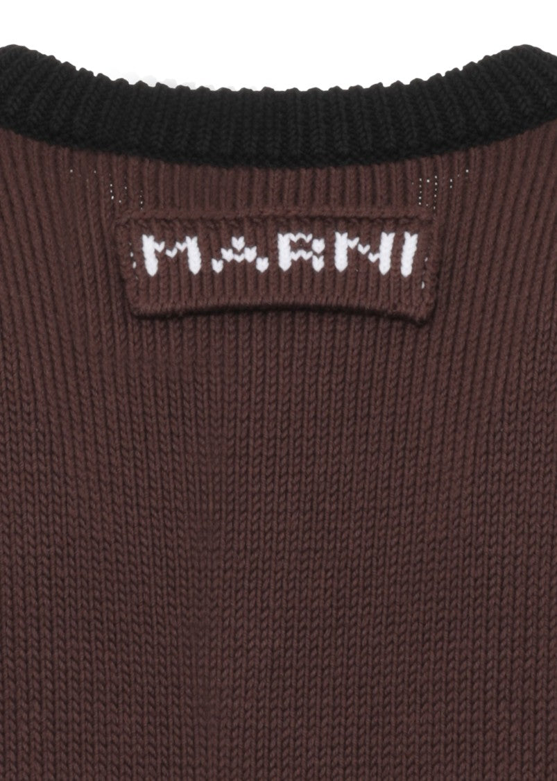 Marni Brown Contrasting Neckline Knit Tank Top