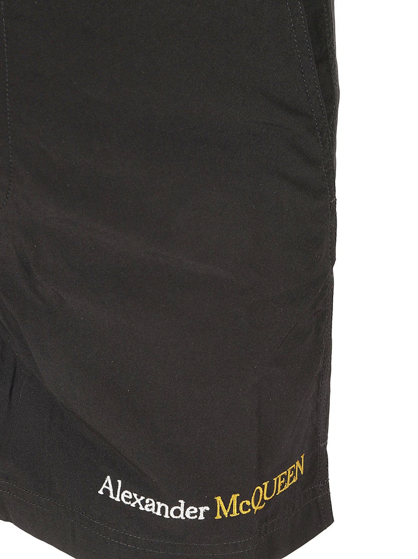 Alexander Mcqueen Tailored Black Shorts With Contrasting Embroidery