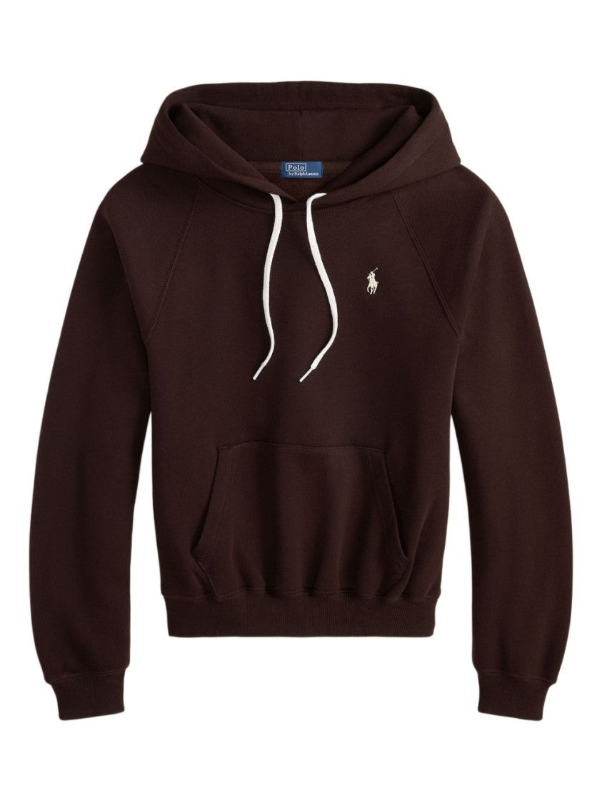 Polo Ralph Lauren Cropped Brown Hoodie With Contrasting Drawstrings