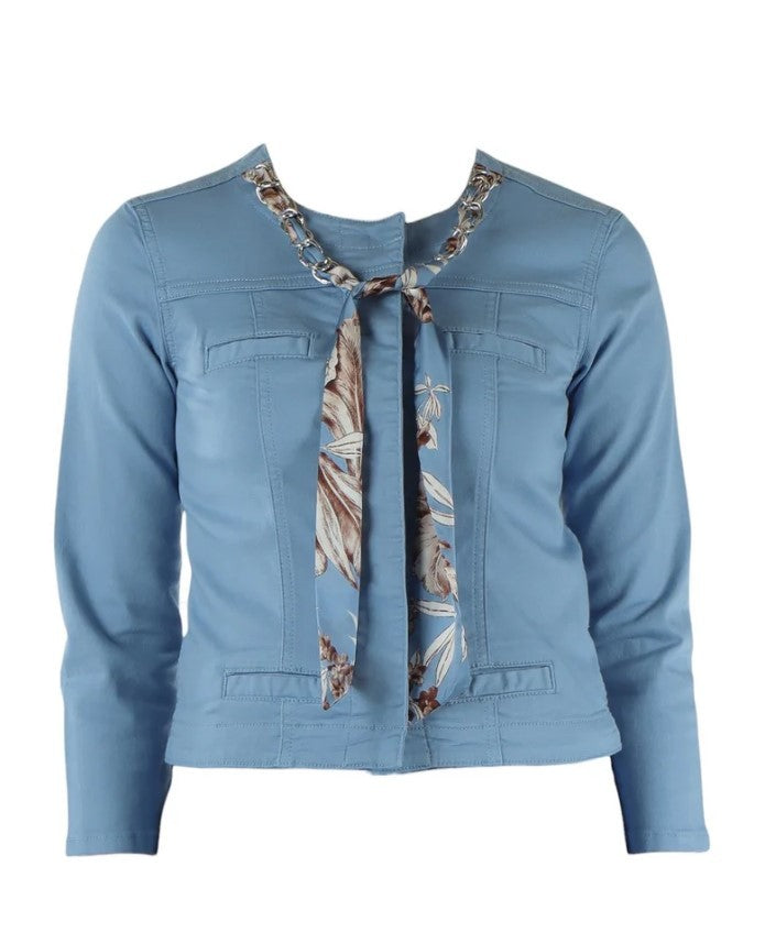 Liu Jo Three-Quarter Sleeve Blue Jacket With Floral Scarf Detail