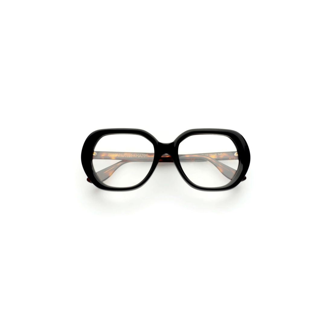 Emmanuelle Khanh Orphee 16-18 Noir - Ecaille Foncee - F Bold Oversized Geometric Eyeglasses