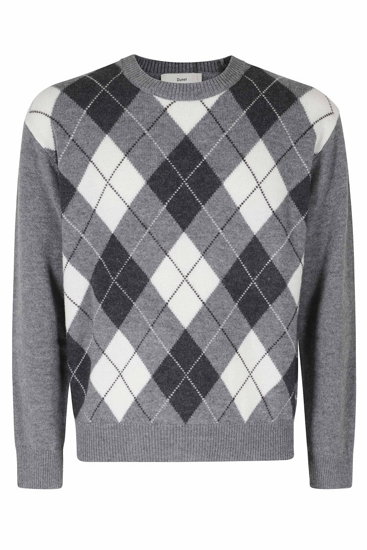 Dunst Grey Argyle Crew-Neck Wool Sweater