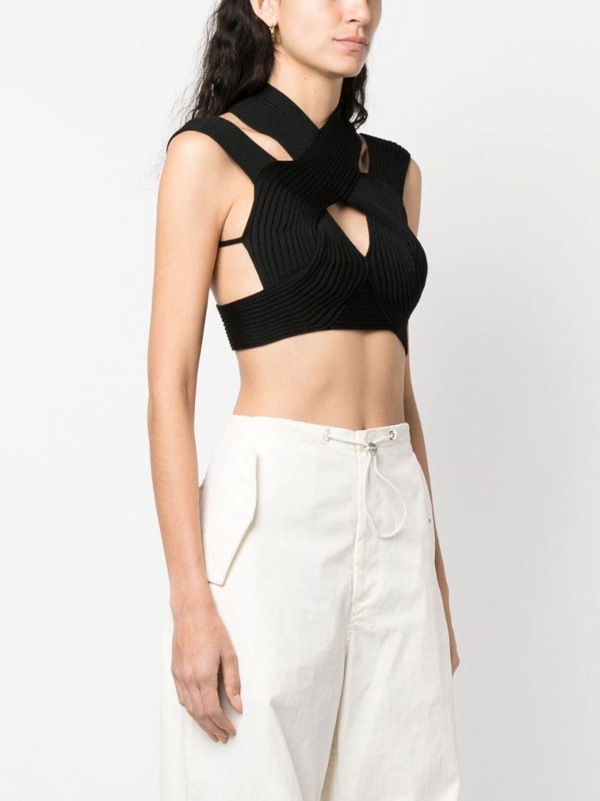 Balmain Cut-Out Ribbed Cropped Top