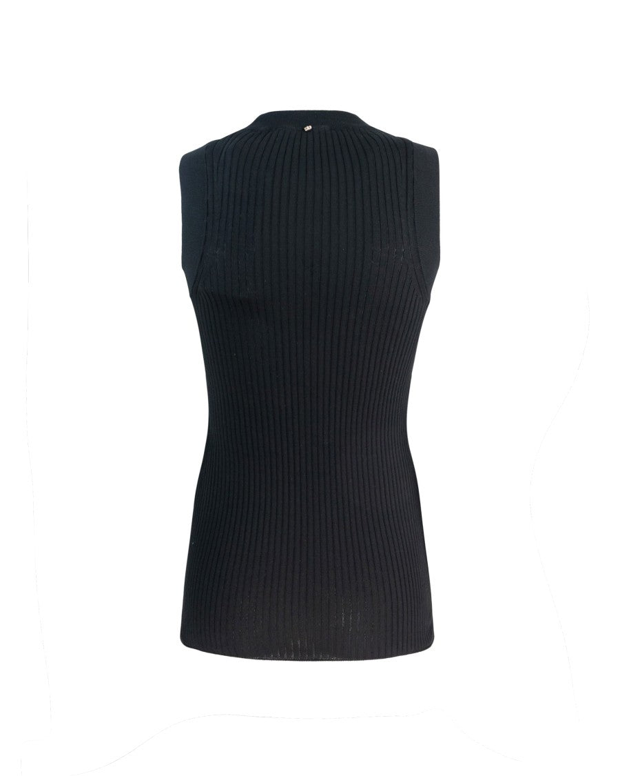 Sportmax Black Ribbed Cotton Tank Top