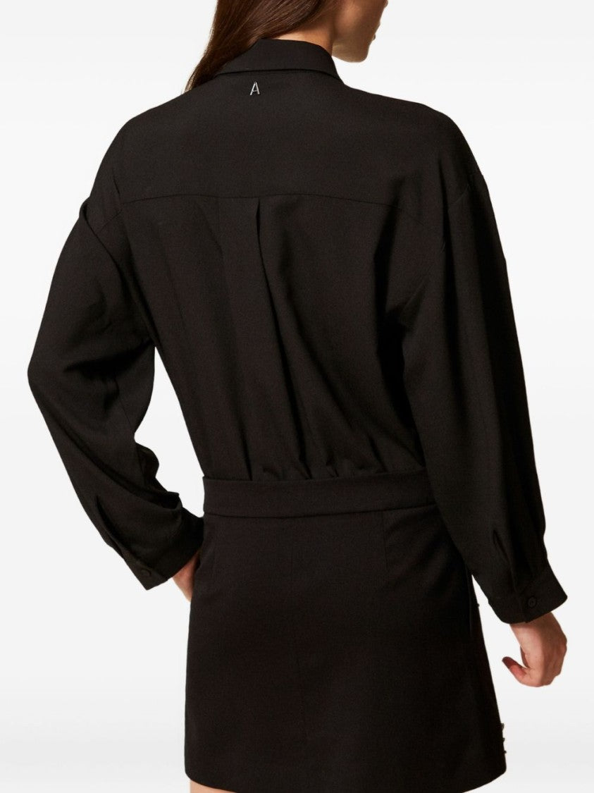 Twin-Set Classic Black Mini Dress With Pointed Collar