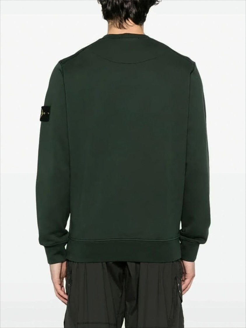 Stone Island Dark Green Crewneck Sweater With Ribbed Detailing And Iconic Logo