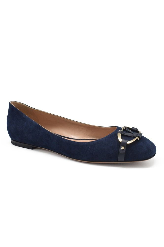 Valentino Garavani Navy Blue Suede Ballerina