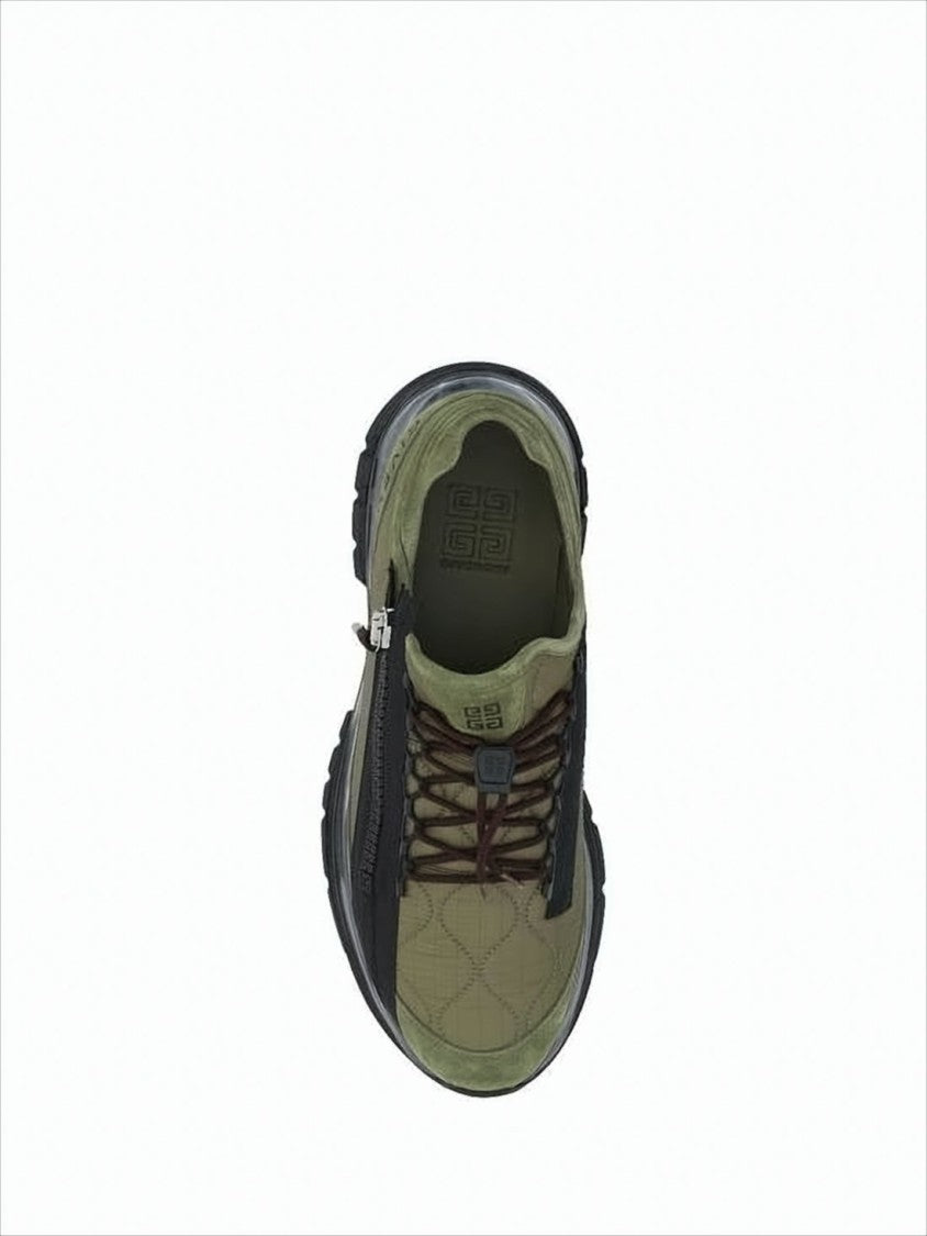 Givenchy Sleek Olive Green Quilted Sneakers With Distinctive Black Zipper