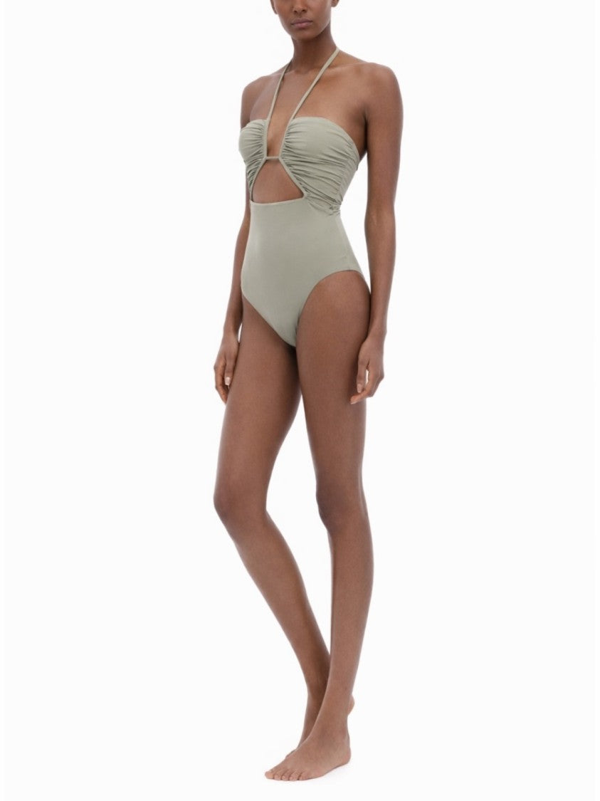 Rick Owens Neutrals Halter Neck Ruched Swimsuit
