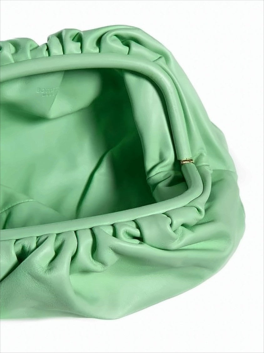 Bottega Veneta Smooth Leather Ruched Clutch With Spacious Interior
