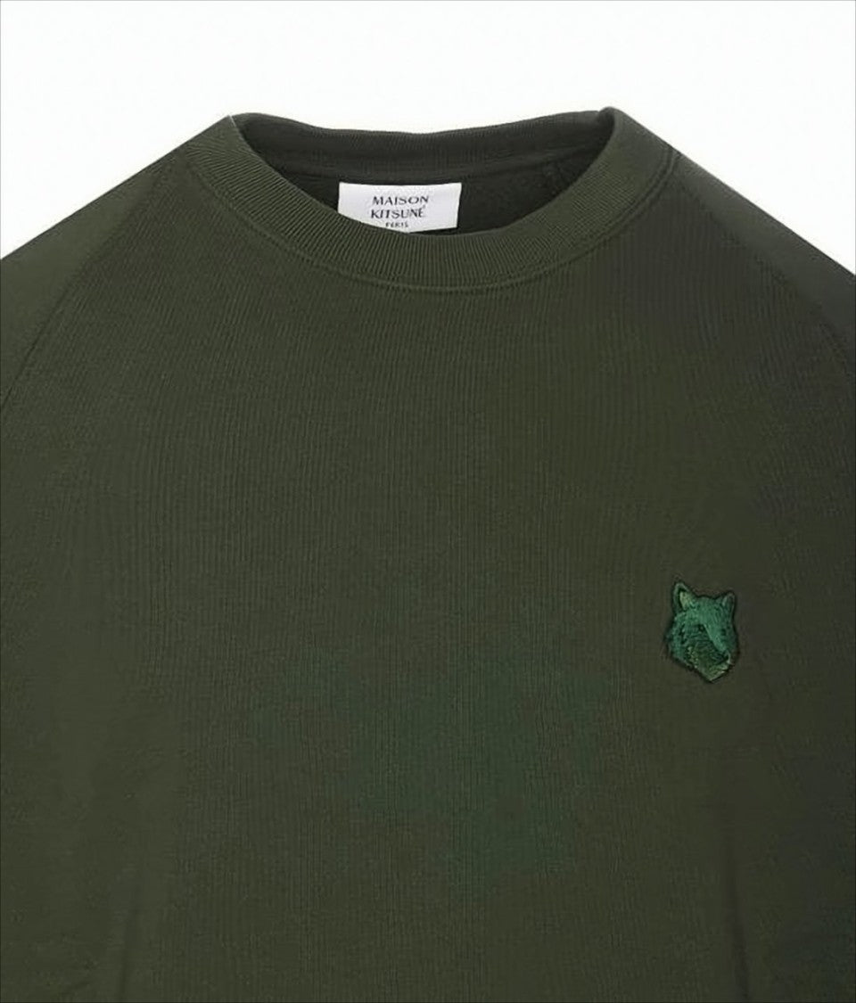 Maison Kitsuné Long-Sleeve Deep Olive Green T-Shirt With Embroidered Fox Emblem