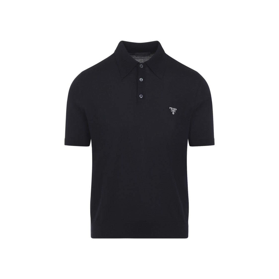 Prada Blue Virgin Wool Knit Polo With Classic Collar