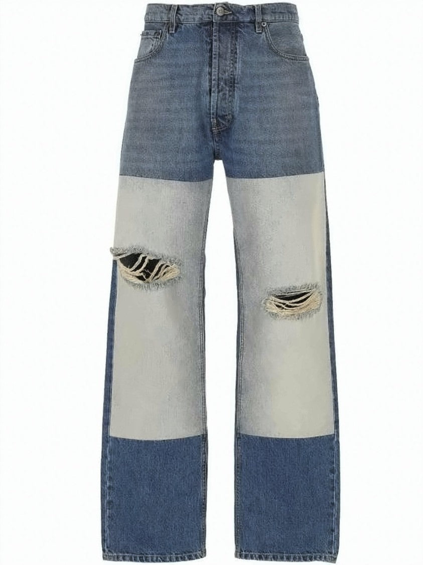 Maison Margiela Patchwork Design Straight-Leg Jeans With Distressed Detailing
