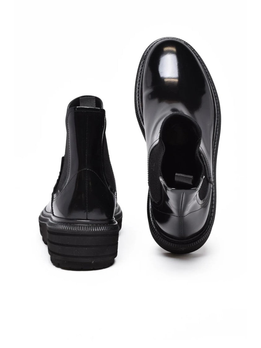 Emporio Armani Black Brushed Leather Wedge Boots