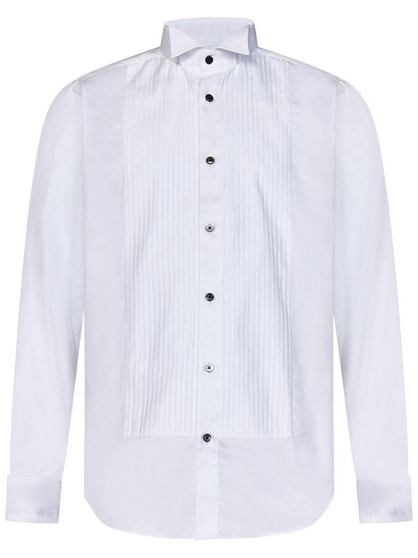 Franzese Collection Tuxedo-Style White Shirt With Exquisite Embroidery